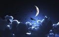 Halloween background with witch flying through a moonlit sky Royalty Free Stock Photo