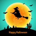 Halloween background with witch, silhouette, castle Royalty Free Stock Photo