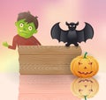 Halloween background with wooden board.