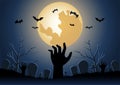 Halloween background with zombie hand raise from underworld on Halloween night Royalty Free Stock Photo