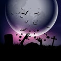 Halloween background with zombie hands against moonlit sky 0209