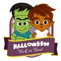 Halloween badge with frankenstein