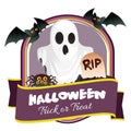 Halloween badge with ghost bat grave