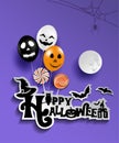 Happy Halloween and Halloween balloon with scary faces and candy Royalty Free Stock Photo