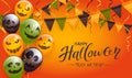 Halloween Balloons and Pennants on Orange Background