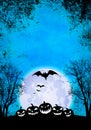 Halloween banner background with Jack-o-lantern pumpkins and full moon Royalty Free Stock Photo