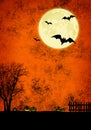 Halloween banner background with Jack-o-lantern pumpkins and full moon Royalty Free Stock Photo