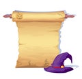 Halloween banner with blank paper scroll and hat