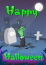 Halloween Banner Cemetery Graveyard Zombie Hand From Ground Party Invitation Card