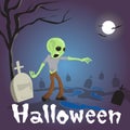 Halloween Banner Cemetery Graveyard Zombie Walking Party Invitation Card