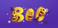 Halloween banner design with paper cut boo typography and pumpkins Festive Elements Royalty Free Stock Photo