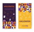 Halloween Banner. Halloween Icons in circles on textured backdro Royalty Free Stock Photo