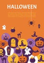 Halloween Banner. Halloween Icons in circles on textured backdro Royalty Free Stock Photo