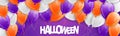 Halloween banner or header with orange, purple, and white balloons. Holiday event design.