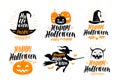 Halloween banner. Holiday, greeting card label or logo. Lettering vector illustration