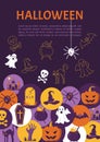 Halloween Banner. Halloween Icons in circles on textured backdro Royalty Free Stock Photo