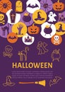 Halloween Banner. Halloween Icons in circles on textured backdro Royalty Free Stock Photo