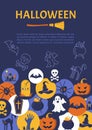 Halloween Banner. Halloween Icons in circles on textured backdro Royalty Free Stock Photo