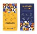 Halloween Banner. Halloween Icons in circles on textured backdro Royalty Free Stock Photo