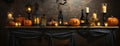 Halloween banner with jack o lanterns and candles on a table Royalty Free Stock Photo