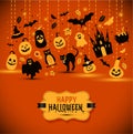 Halloween banner on orange background. Invitation to night party Royalty Free Stock Photo