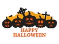 Halloween banner with pumpkins, bats and cross isolated on white background. Jack-o lantern for flyers and promotional materials. Royalty Free Stock Photo