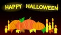 Halloween banner with pumpkins, candles and leaves, the concept of the traditional autumn holiday of All Saints Day Royalty Free Stock Photo