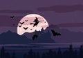 Halloween banner, Flying witch ,draculas castle Royalty Free Stock Photo