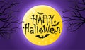 Halloween banner with text message. Full moon on a background of dark sky and silhouettes of trees Royalty Free Stock Photo