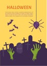 Halloween Banner. Tomb Stone Zombie Hand From Ground. Royalty Free Stock Photo