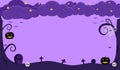 Halloween banner vector illustration with space copy, spooky night sky haunted tree forest, gravestone and pumpkin