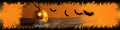 Halloween banner for website and social networks with glowing pumpkin and bats