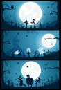Halloween banners with big full moon Moon background, illustration. Royalty Free Stock Photo