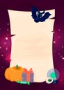 Halloween banners. Old paper with pumpkins, gift, bat. Royalty Free Stock Photo