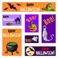 Halloween banners set with pumpkin lantern, mummy, witch hat Royalty Free Stock Photo