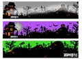 Halloween banners with silhouette of zombie and tomb.