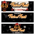 Halloween Banners with the swag pumpkin wearing snap back and hell type necklace characters on the background. Night autumn