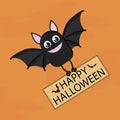 Halloween bat banner with a bat cartoon character Royalty Free Stock Photo