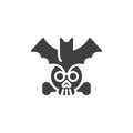 Halloween bat and human skull vector icon