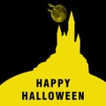 Halloween bat moon castle night mountain Royalty Free Stock Photo