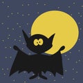 Halloween Bat With Moon on Night Sky Background. Royalty Free Stock Photo