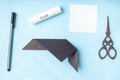 Halloween bat origami, step by step instruction, simple diy with kids, step 4 Royalty Free Stock Photo