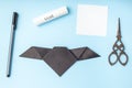 Halloween bat origami, step by step instruction, simple diy with kids, step 6 Royalty Free Stock Photo