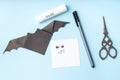 Halloween bat origami, step by step instruction, simple diy with kids, step 8 Royalty Free Stock Photo