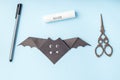 Halloween bat origami, step by step instruction, simple diy with kids, step 9 Royalty Free Stock Photo