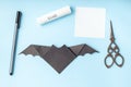 Halloween bat origami, step by step instruction, simple diy with kids, step 7 Royalty Free Stock Photo