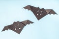 Halloween bat origami, step by step instruction, simple diy with kids, step 10, whole Royalty Free Stock Photo