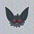 Halloween Bat smiley head with hearts in eyes. In love. Vector illustration of bat-eared grey snout shows enamored