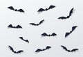 Halloween bat vector decor background. Paper cut style. Black vampire flittermouse flying over white backdrop Royalty Free Stock Photo