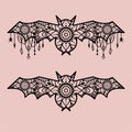 Halloween bats decoration template. Lace ornament bat with pendants and hanging decor.